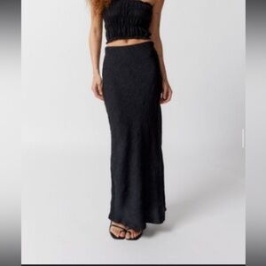 Urban Outfitters UO Winona Crinkle Satin High Rise Maxi Skirt in Black